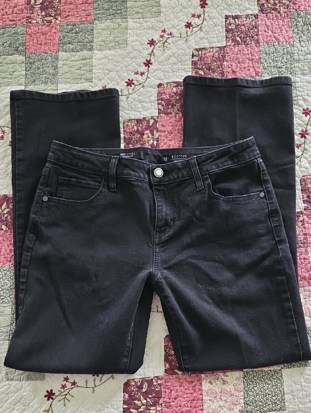👖 Simply Vera / Vera Wang Denim Black Bootcut Mid-rise Stretch Jeans Size 12👖